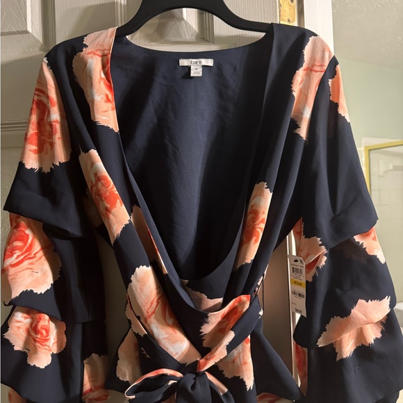 Bar III Women's Top Floral-Print Surplice Blouson Puff Sleeve Artistic Roses - Picture 3 of 7